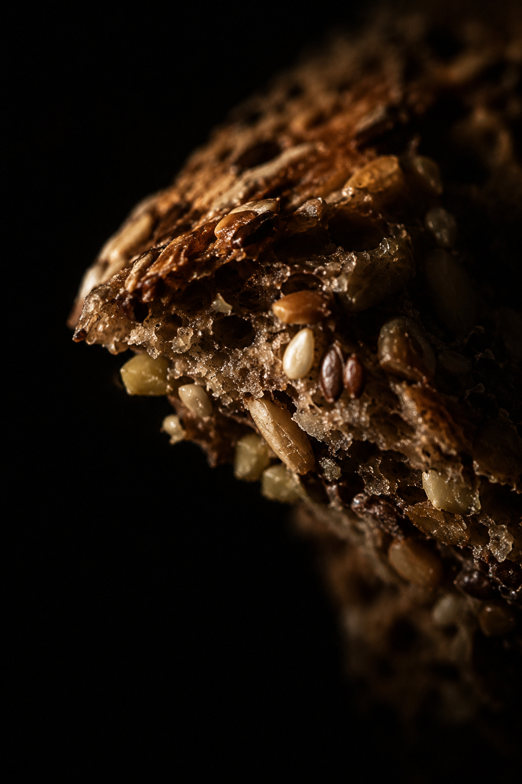 Macro detail of seeds in the bread crumb